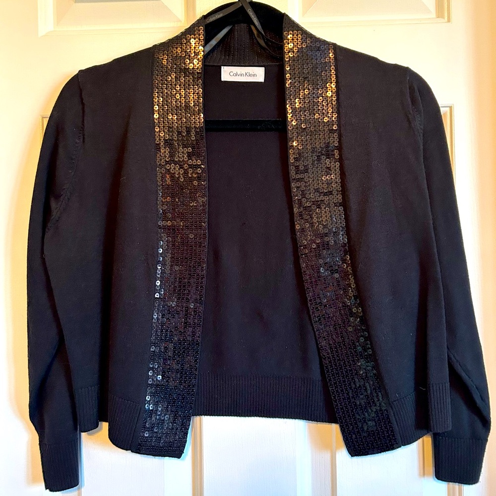 CALVIN KLEIN BLACK SEQUINS BOLERO SWEATER SIZE S/M